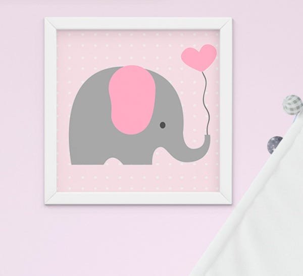 Quadro Infantil Bebê Menina Elefante Nuvem Balão Kit 4 Peças - 5