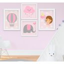 Ver imagem 1 de Quadro Infantil Bebê Menina Elefante Nuvem Balão Kit 4 Peças