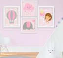 Ver imagem 1 de Quadro Infantil Bebê Menina Elefante Nuvem Balão Kit 4 Peças