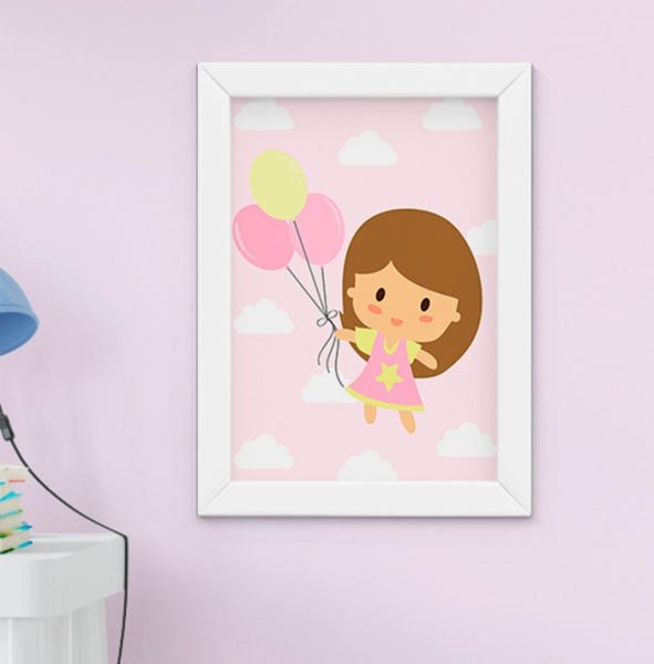 Quadro Infantil Bebê Menina Elefante Nuvem Balão Kit 4 Peças - 2