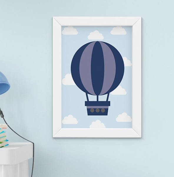 Quadro Infantil Bebê Menino Elefante Nuvem Balão Kit 4 Peças - 4