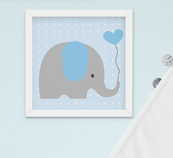 Quadro Infantil Bebê Menino Elefante Nuvem Balão Kit 4 Peças - 2