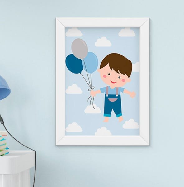 Quadro Infantil Bebê Menino Elefante Nuvem Balão Kit 4 Peças - 5