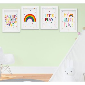 Quadro Infantil Bebê Menino Menina Alfabeto Arco-íris Kit 4 Peças