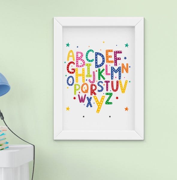 Quadro Infantil Bebê Menino Menina Alfabeto Arco-íris Kit 4 Peças - 2