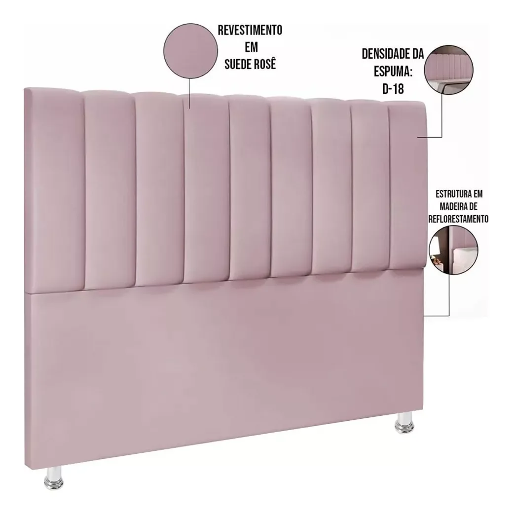 Ver imagem 3 de Cabeceira Estofada Casal Carla 140 Cm Veludo Rosê