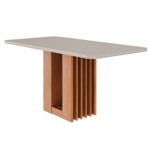 Mesa Multiuso Cozinha Ariela C/ Tampo Madeirado Vidro 160x80cm Cinamomo/off White - Cimol