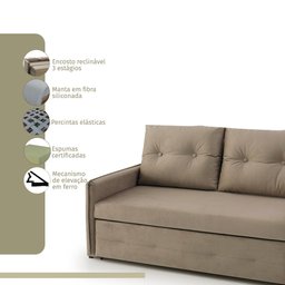 Sofá Icaria 3 em 1 Sofá Chaise Cama 1,50m Bege Estofama - 3