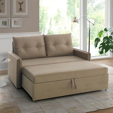 Sofá Icaria 3 em 1 Sofá Chaise Cama 1,50m Bege Estofama