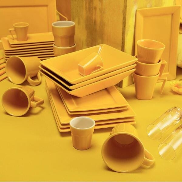 Conjunto de 6 Pratos Fundos 23,5x16cm Retangular Yellow - 3