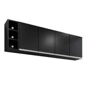 Aéreo Lavinia com Nicho Garrafeiro 160cm para Cozinha Preto - Belliv Decor