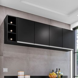 Aéreo Lavinia com Nicho Garrafeiro 160cm para Cozinha Preto - Belliv Decor - 3