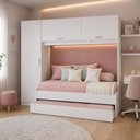 Ver imagem 1 de Bicama Menina com Guarda-Roupa 3 Portas para Colchão 78/88x188cm Pulse Multimóveis MP4848 Branco