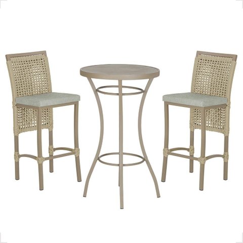 Mesa Bistrô com 2 Banquetas Roma Fendi Corda Náutica Estofado 3 Trama Original