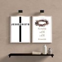Ver imagem 1 de Kit 2 Quadros Minimalistas Evangélicos- Jesus Cristo 33x24cm - com Vidro:madeira Preta