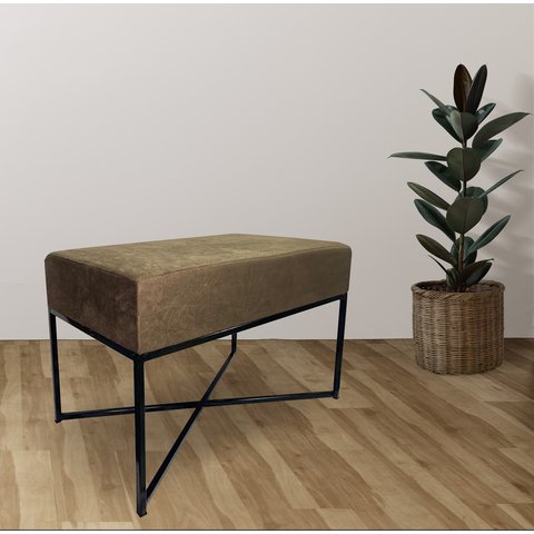 Banqueta Retangular Pisa Tecido Suede Marrom com Pé Preto