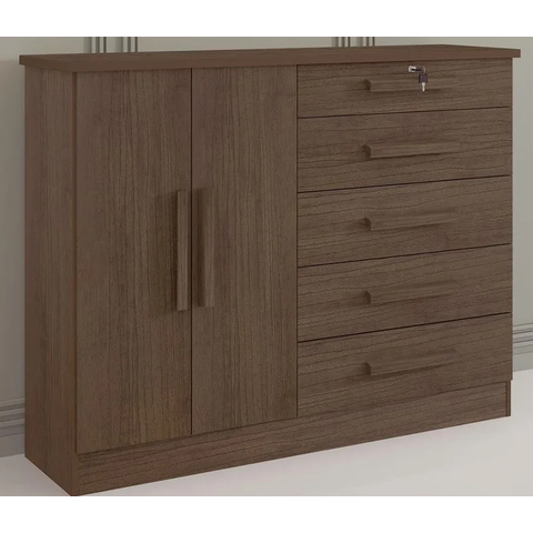 Cômoda New Athos 5 Gavetas com Sapateira Castanho D Doro