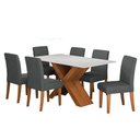Ver imagem 1 de Conjunto de Mesa Sala de Jantar Tampo com Vidro 1,60m Grécia 6 Cadeiras Trieste Dobuê Madeirado/