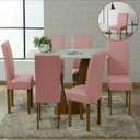 Ver imagem 3 de Kit 06 Capas de Cadeira Jantar Cozinha Lisa com Elástico:Rose
