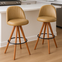 Ver imagem 1 de Kit 2 Banquetas Giratória com Assento Estofado e Base em Madeira Castanho – Lara Exclusiva Courino D