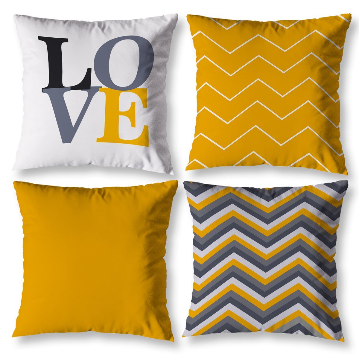 Kit 4 Almofadas Cheias 40cm X 40cm Decorativas Estampadas Digital Sala Sofá Quarto Chevron Amarelo