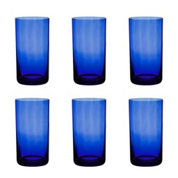 Jogo de 6 Copos Coloridos De Cristal Água 235ml Azul Escuro - 2
