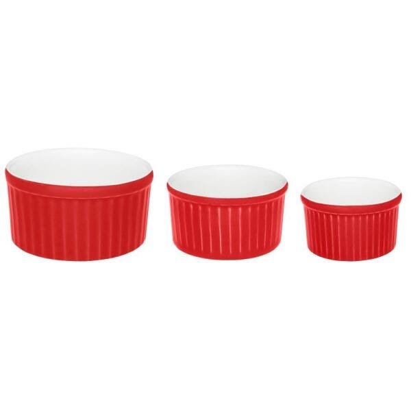 Conjunto de 3 Tigelas Ramequin Branco e Vermelho - 1