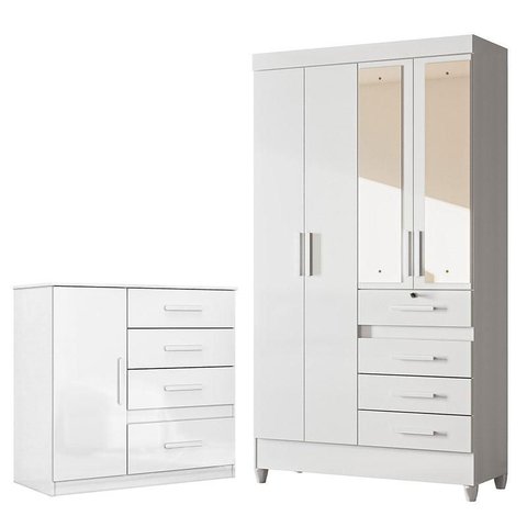 Guarda Roupa Infantil Sobral com Espelho e Cômoda Vênus Branco Flex – Moval