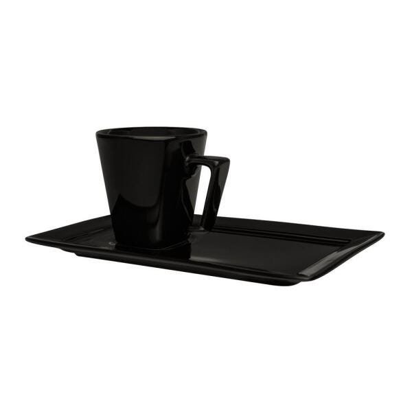 Conjunto de 6 Xícaras Grandes 200ml Com Pires Retangular Black - 1