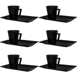 Conjunto de 6 Xícaras Grandes 200ml Com Pires Retangular Black - 2 Conjunto de 6 Xícaras Grandes 200ml Com Pires Retangular Black - 2