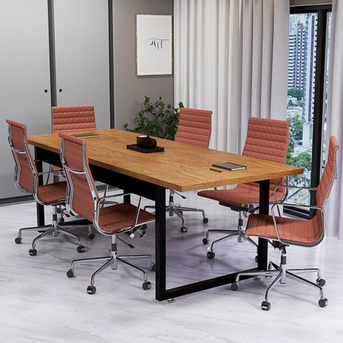 Mesa de Reunião 190x80cm com Pé de Ferro Ideal para Escritórios Salas Corporativas e Home Office:nat