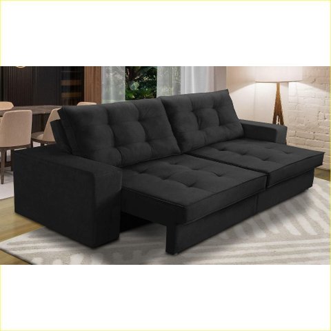 Sofá Retrátil e Reclinável 3 Lugares 2,30m com Molas Melissa Suede Preto Rover & Beato