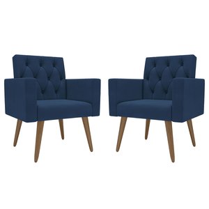 Kit 2 Poltronas Thais Clássico: Suede/azul-marinho
