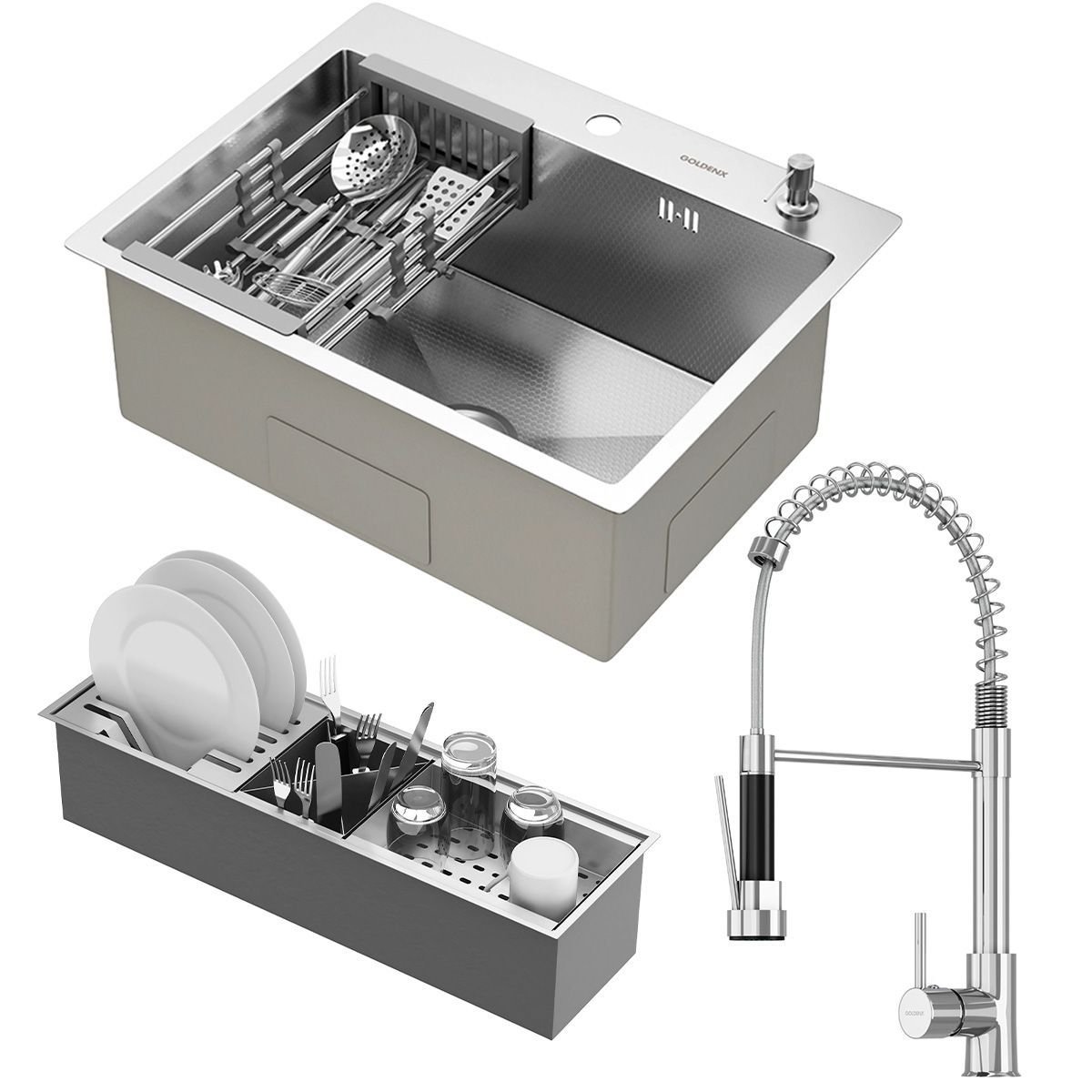 Kit Cuba Quebec Aço Inox 304 Calha Oragnizadora Aço Inox e Torneira Genebra Monocomando Goldenx