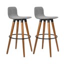 Ver imagem 1 de Kit 2 Banquetas Altas Luxo Versatil Aço Preto Linho Cinza Base Carvalho