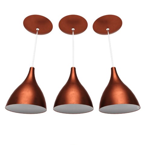 Luminária Pendente Cone Sirius Kit 3 Unidades Cobre / Branco