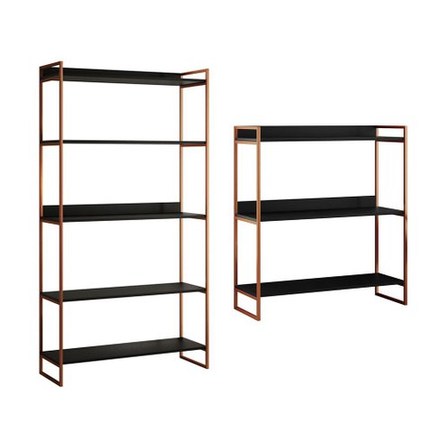 Kit Industrial Estante Guaecá 180x95 + Aparador Córdoba 100x95 3 Prateleiras Sala - Cobre/preto