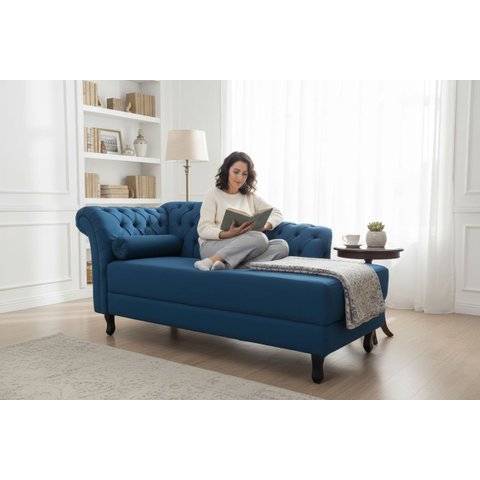 Recamier Decorativo Divã Styllus Lado Direito Bouclé Azul Marinho