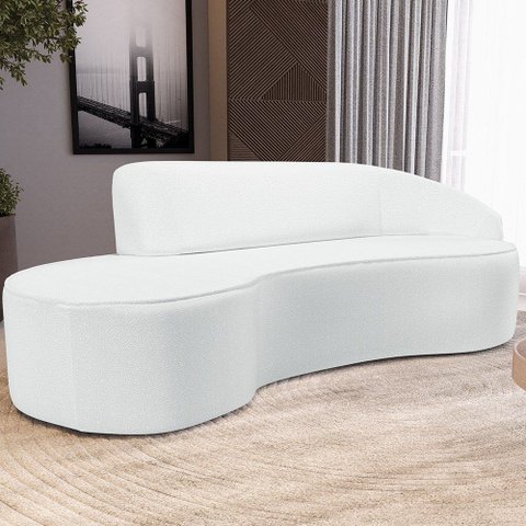 Sofá 3 Lugares Curvo Sala de Estar Living Firenze Direito D02 Corano Branco 230 cm C-12 - Lyam