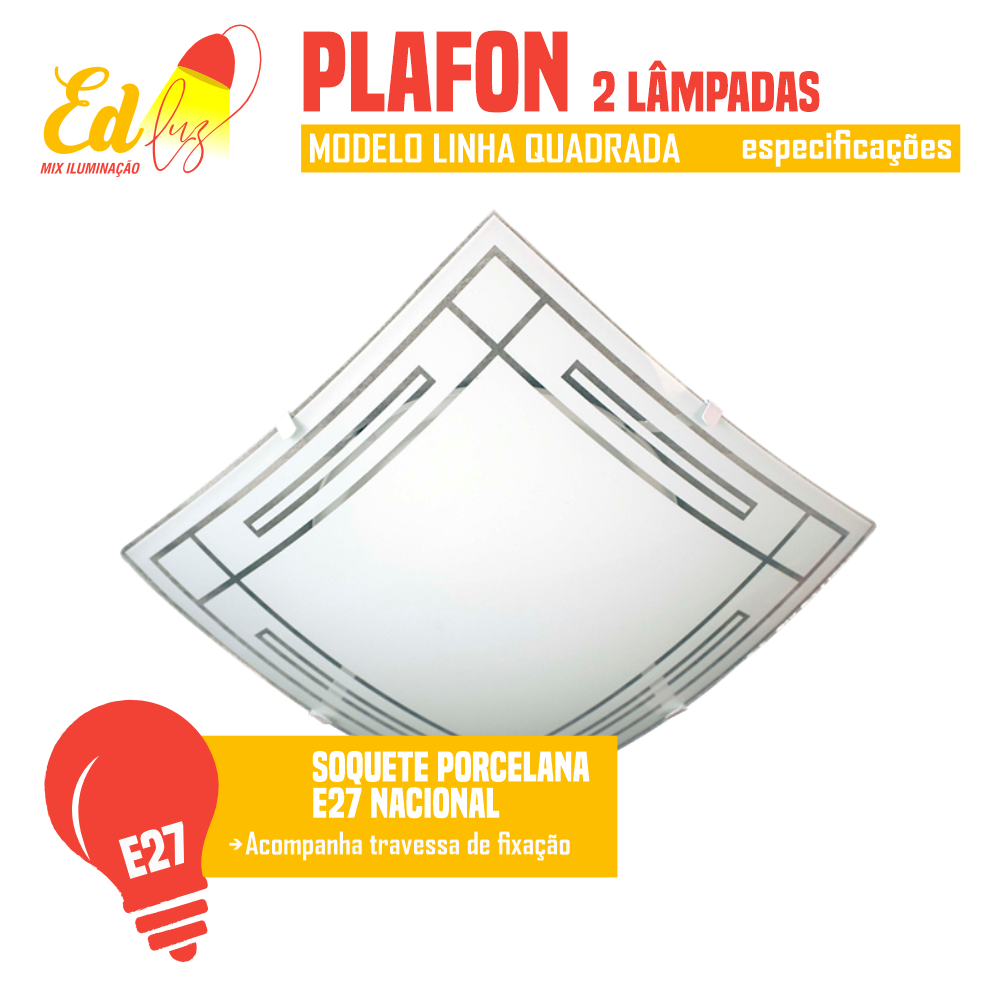 Luminária Plafon Sobrepor Quadrado 2 Lâmpadas 30cm Decorativa - 3