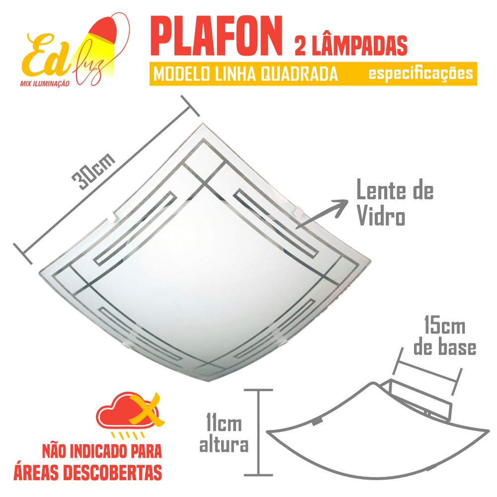 Luminária Plafon Sobrepor Quadrado 2 Lâmpadas 30cm Decorativa - 2