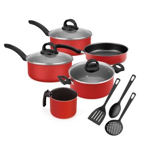 Jogo Panela Antiaderente 5 Peças Espátulas Vermelho Nacional