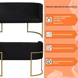Namoradeira 2 Lugares Decorativa Luana Base Gold Veludo Preto - Montanaris Decor Md Montanaris Decor - 5