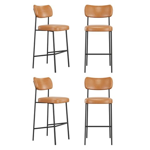 Kit 04 Banquetas Altas para Cozinha Lila Estofada com Encosto Couríssimo Whisky - Abmaza