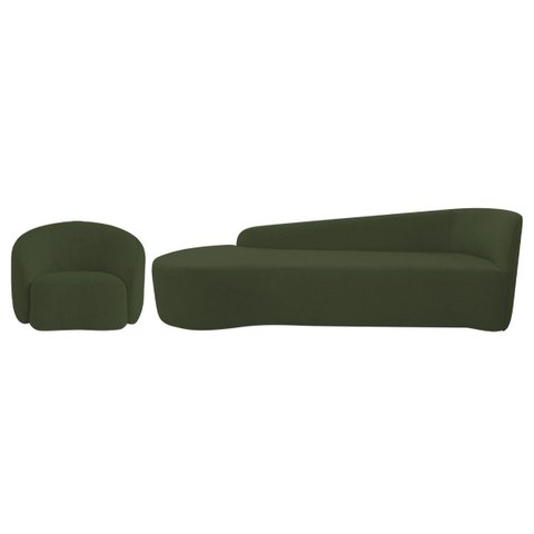 Kit Divã Recamier Orgânico França 180cm Lado Esquerdo e Poltrona Amore Linho