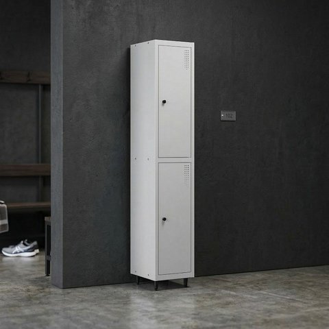 Armário Roupeiro Locker Guarda-Volume de Aço 2 Portas Pequenas com Fecho para Cadeado Vestiário Academia Cinza