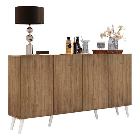 Aparador Buffet 4 Portas com Pés Retrô Rustic/branco