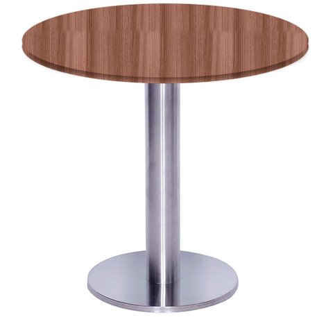Mesa Beta Big Inox 75 Cm (alt) Disco Redondo Tampo Mdp Redondo 80 Cm (larg) X 2,50 Cm (alt) Walnut