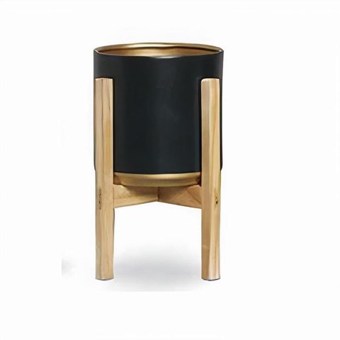 Vaso Burguina Azul e Dourado C/suporte de Madeira G 61010147