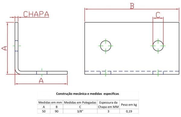 Kit de 2 Cantoneiras L 4 Furos Chapa 3mm para Guarda Corpo Forsul Preta - 2